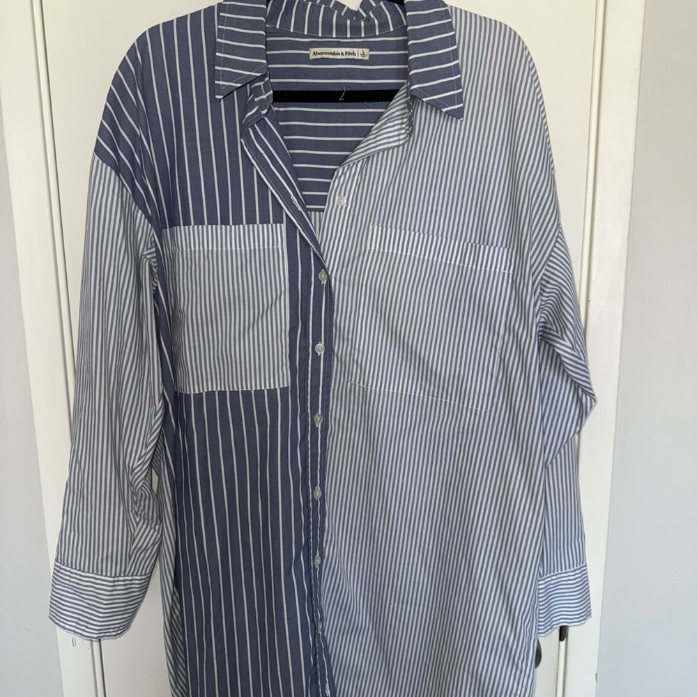 Abercrombie & Fitch Navy and White Striped Shirt Dress